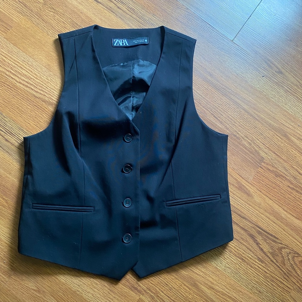 Zara Black Tailored Button-Up Vest